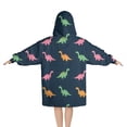 thumbnail image 2 of DarkBlue Cartoon Dinosaurs Pattern Blanket Hoodies for Kids 6-13YR Oversize Wearable Blanket Hoodies for Boys Girls Teens, 2 of 7