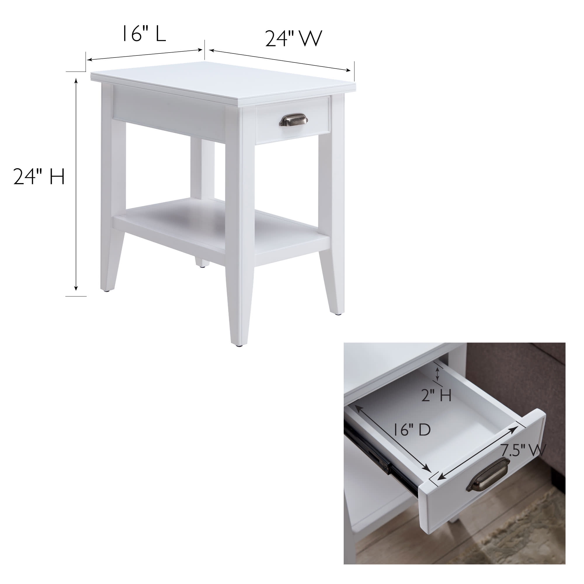 Leick Home Laurent Chairside Table with Drawer and Display Shelf, White