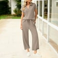 thumbnail image 2 of Kaemgyyd Two Piece Lounge Sets for Women Wide Leg Cropped Pants Loose Short Sleeve V Neck Tops Fashion Matching Sets Travel Outfits, 2 of 7