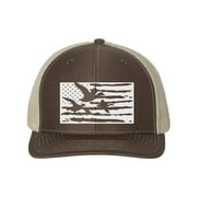 Duck Hunting Hat, Duck Flag, Hunting Hat, Waterfowl Hat, Duck Hunter, America Hat, Trucker Hat, Snapback, 10 Different Colors!, White Text, Brown/Khaki