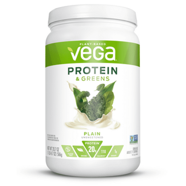 Vega Plant Protein & Greens Powder, Natural, 20g Protein, 1.3lb, 20.8oz