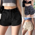 thumbnail image 1 of Neinkie Multi Pockets Button Fly A-Line Irregular Cutting Denim Shorts High-Waist Solid Color Cargo Hot Pants Streetwear, 1 of 9