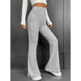 thumbnail image 2 of Caoirhny Women High Waist Flared Pants Casual Solid Color Ribbed Bell Bottoms Elastic Bootcut Trousers Streetwear, 2 of 3