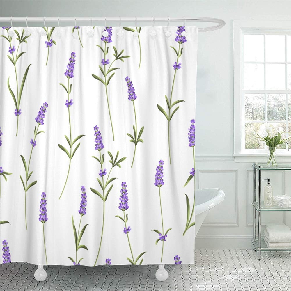 KSADK Blue Garden of Lavender Flowers on White Watercolor Pattern with