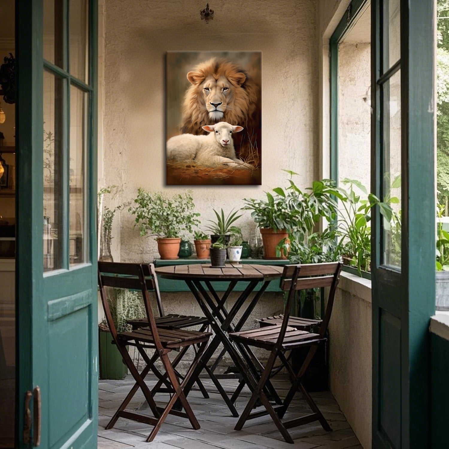 Lion Wall Art Jesus Christian Wall Decor Lion of Judah Canvas Prints Lamb of God Poster Rustic Animals Pictures Bible Religious Paintings Artwork for Living Room Bedroom Home Decorations