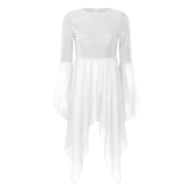 iiniim Women Shiny Sequins Patchwork High Low Praise Dance Dress Clothes A  White XXL - Walmart.com