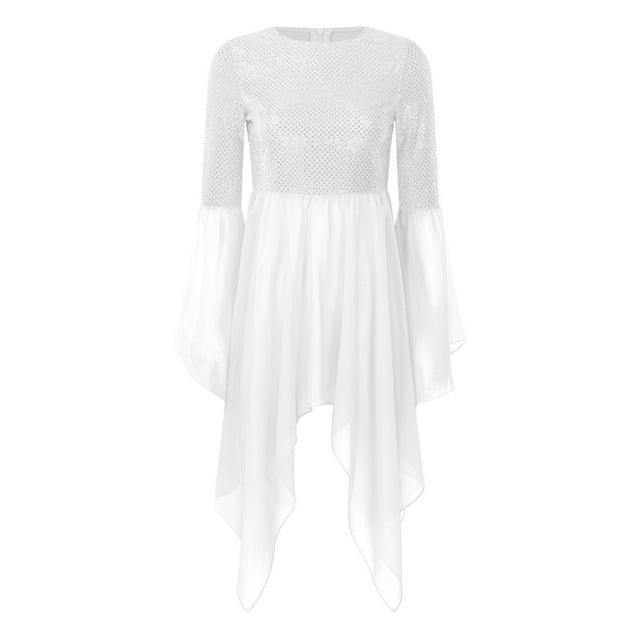vastwit Costume de Danse pour Femmes Tunique Superposée à Paillettes Robe de Danse Lyrique Luthaire Blanche m