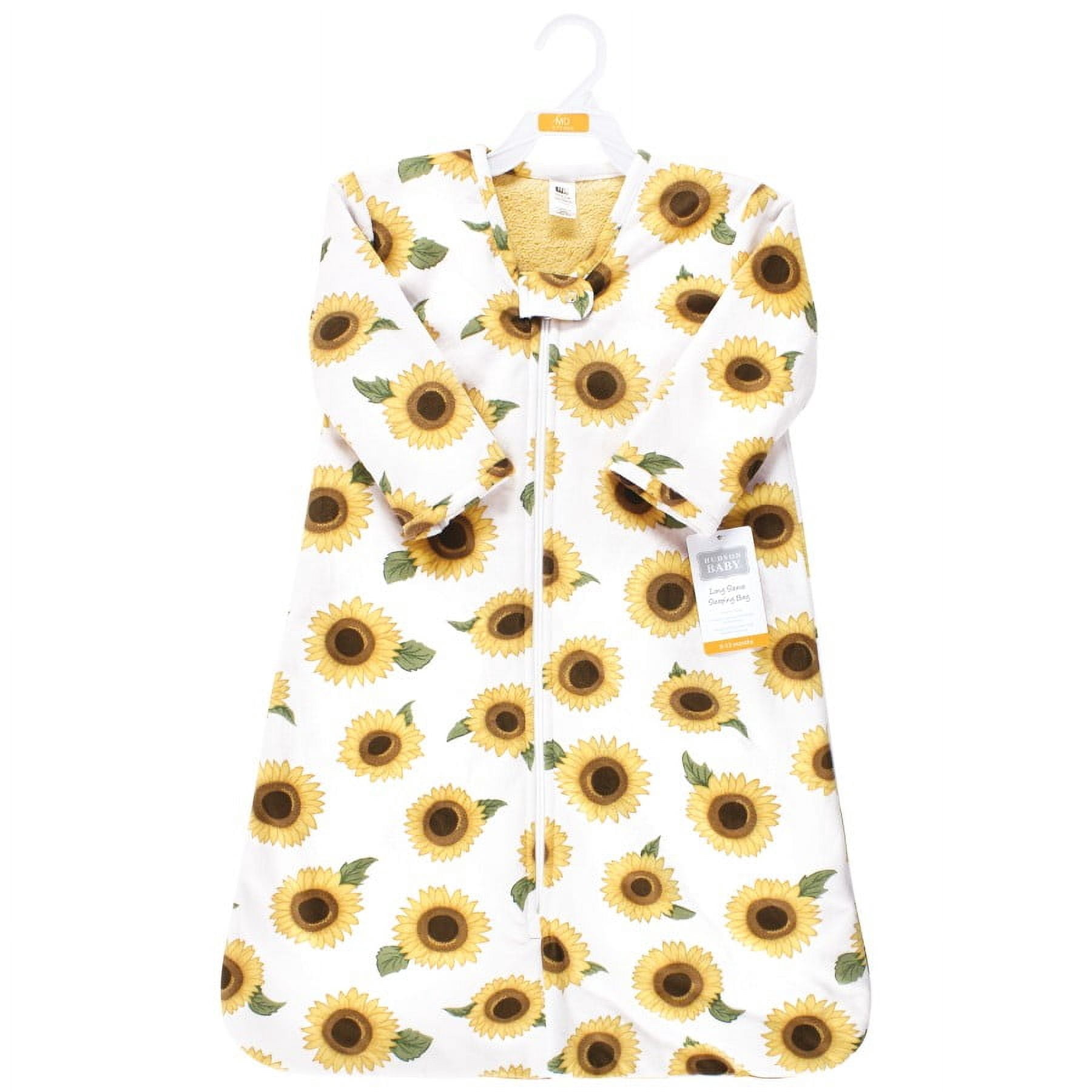 Hudson Baby Infant Girl Long Sleeve Plush Faux Fur Sleeping Bag, Wearable Blanket, Sunflower, 12-18 Months