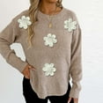 thumbnail image 5 of Iyufng Womens Sweaters Pullover Long Sleeve Casual Flower Fall Round Neck Knitted Jumper Tops Khaki,L, 5 of 7