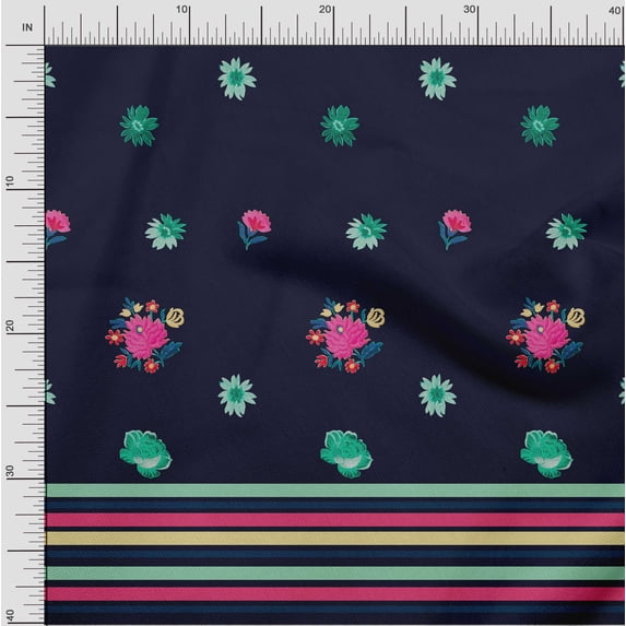 oneOone Cotton Cambric Fabric Stripe & Floral Panel Printed Craft Fabric BTY 56 Inch Wide