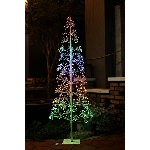 47 Inch Flower Twinkling Light Tree, 640 Warm White LEDs, CUL Listed Adaptor 8.4W/12V, Indoor/Outdoor Lighted Decoration Tree with Metal Stand – Holiday, Christmas & Home Décor (Black)