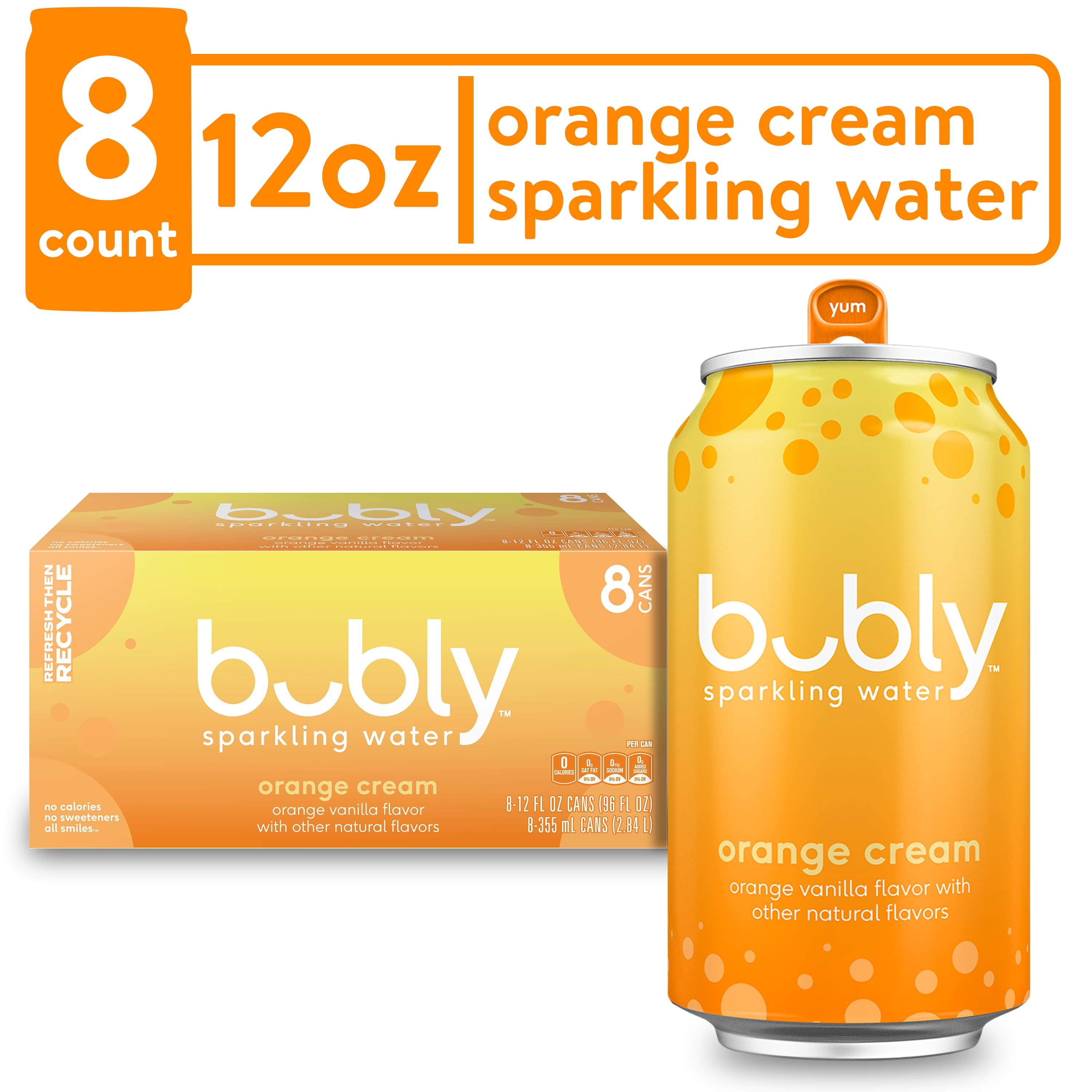(6 pack) bubly Orange Creamsicle Sparkling Water, 12 fl oz, 8 Pack Cans