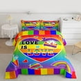 thumbnail image 2 of Manfei Colorful Rainbow Stripes King Size Comforter Sets,Heart Diamond Print Bedding Comforter Set,Gradient Green Blue Bedding Set For Girl Boy,Ultra Soft Home Decor Reversible,3pcs, 2 of 8