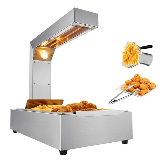 VEVOR French Fry Food Warmer, 750W Commercial Food Heating Lamp, Electric Stainless Steel Warming Light Dump Station, Countertop 104-122°F Fries Food Warmer for Chip Buffet Kitchen, Silver