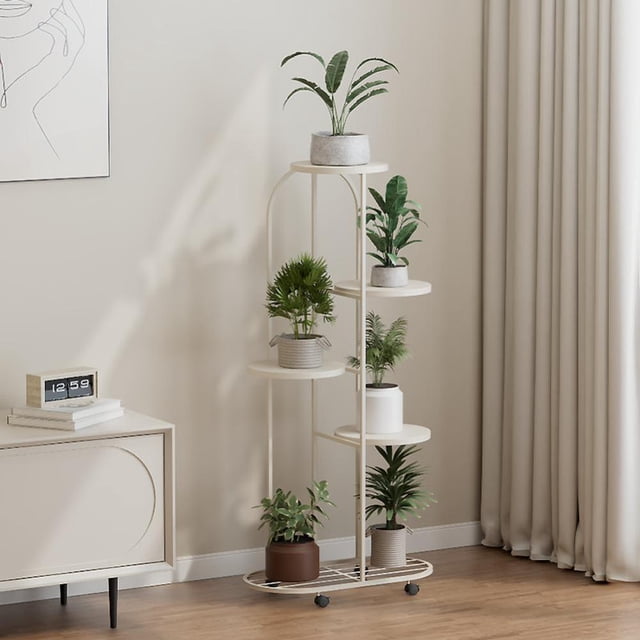 Estante para plantas con ruedas, soporte de hierro forjado para macetas en esquina, para interior y balcón