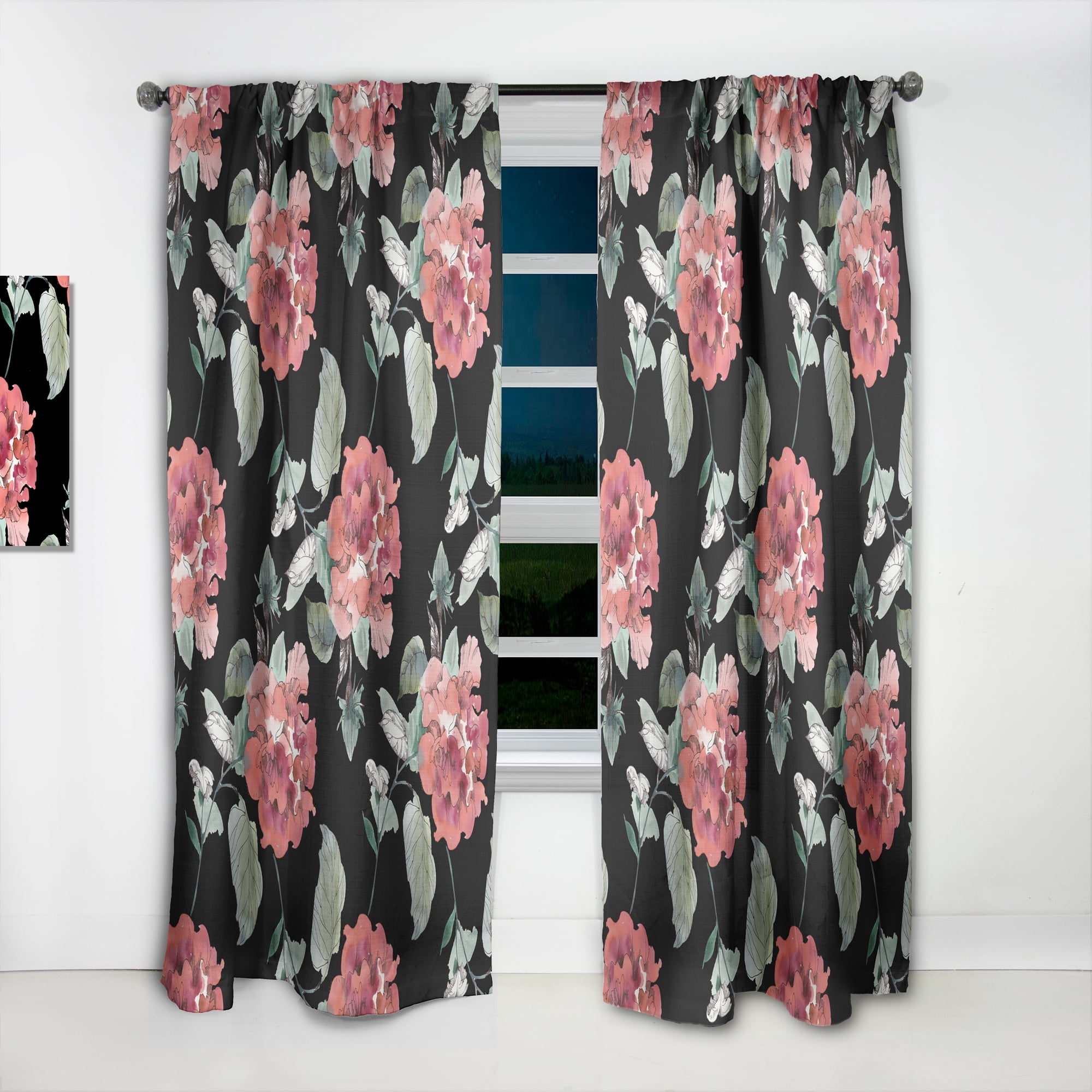 Designart 'Bituminous Bloom I' Floral Curtain Panel