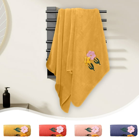 Xuniizn Bath Towel and Wash Cloths Set: 1* Cartoon Flower Bath Towel 70x140Cm, 100%Polyester, Highly Absorbent & Fade Resistant