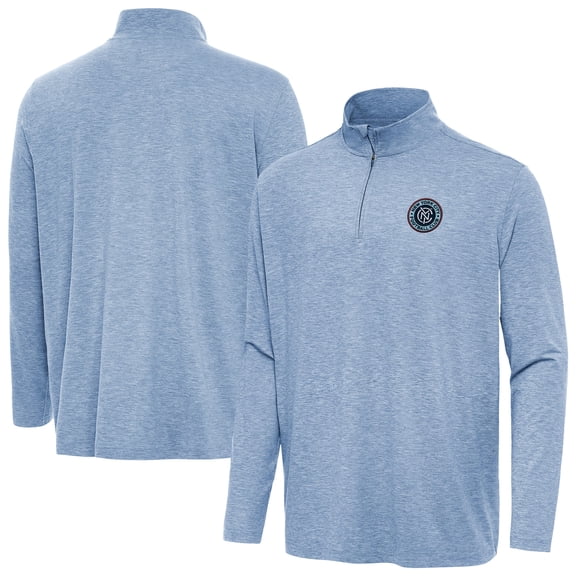 Men's-Antigua Heather Blue New York City FC Hunk Quarter-Zip Pullover