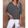 thumbnail image 3 of Mujer Cuello En V Top Manga Larga Color Puro Transpirable Simple Casual Otoño Invierno Jersey Blusas Camisas para Oficina En Casa Negro Gris S, 3 of 7