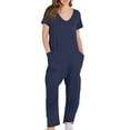 thumbnail image 1 of Salopette Décontractée Ample à Manches Courtes et Pantalon Long pour Femmes avec 2 Poches, 1 of 6