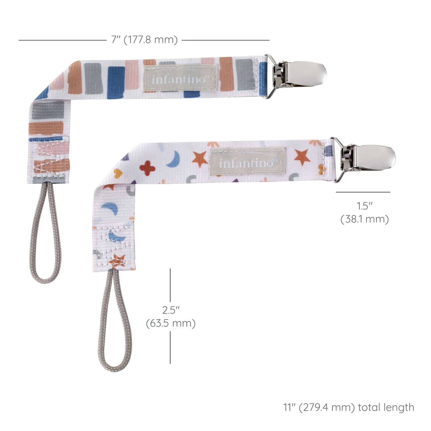 Infantino Pacigrip Universal Pacifier Clips for Infant & Toddler, Luna Love, 2-Pack
