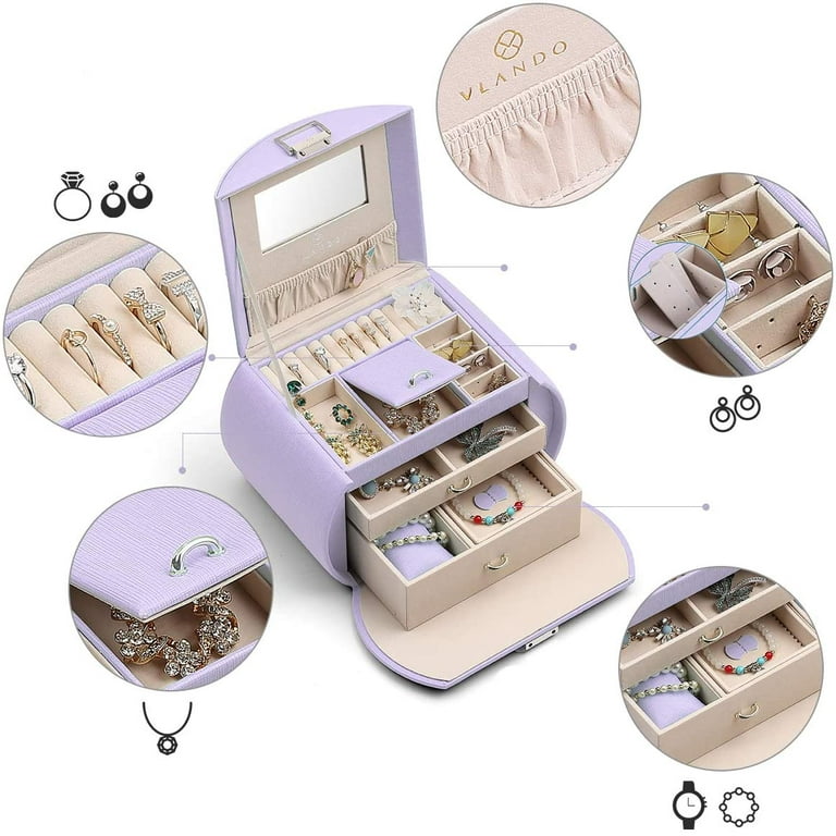 Portable European Style Princess Multi-functional Large Capacity Grid  Jewelry Bracelet Organizer Box