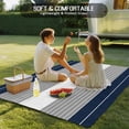thumbnail image 4 of Navy Blue Grey Stripe Outdoor Rug 4x6 Ft - Reversible Patio Rug Outdoor Camping Rugs, Modern Art Horizontal Striped Washable Indoor Outdoor Area Rugs, Non-Slip Outdoor Carpet Runner for Deck/Porch, 4 of 8