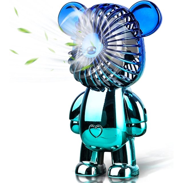 Ventilador portátil, mini ventilador de escritorio de oso lindo, pequeño y silencioso, ventilador alimentado por USB ajustable de 3 velocidades, diseño de forma linda galvanizada, ultra silencioso, vi JFHHH pequeña