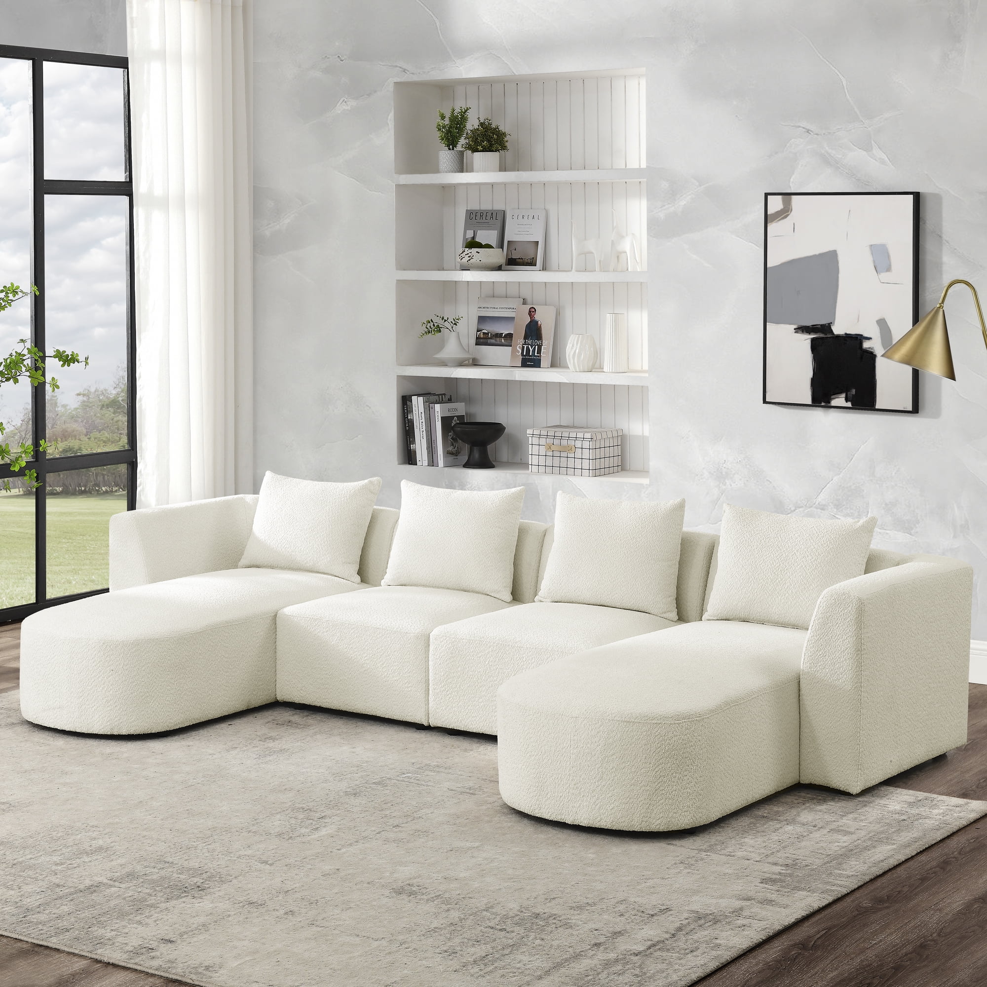 Spaco U Shape Sectional Sofa DIY Combination Couches for Living Room Loop Yarn Fabric, Beige Spaco U Shape Sectional Sofa DIY Combination Couches for Living Room Loop Yarn Fabric, Beige