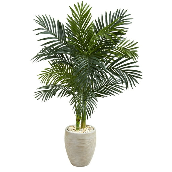 Nearly Natural 4.5' Golden Cane Palm Artificial Tree in Oval Planter