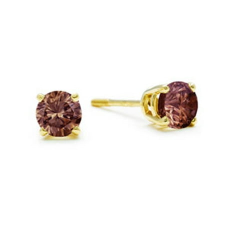 Gold Champagne Diamond Earrings - 1/2ct Chocolate Bar Brown Champagne Diamond Stud Earrings in 14k Yellow Gold