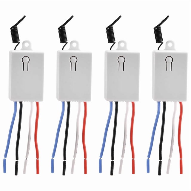 Télécommande Sans Fil à Lumière LED Récepteur Sans Câblage Interrupteur Intelligent Sans Fil, 4 x Interrupteur de Télécommande Sans Fil, Blanc