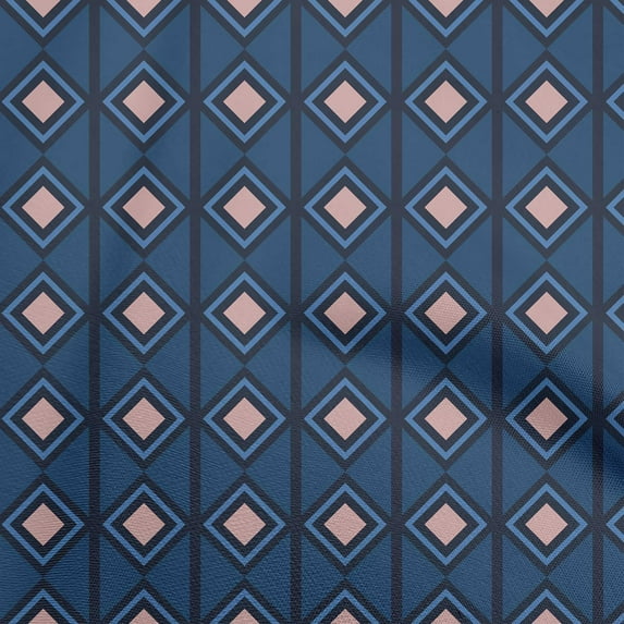 oneOone Velvet Teal Blue Fabric Geometric Sewing Material Print Fabric By The Yard 58 Inch Wide