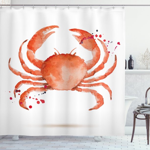 Crabs Decor Shower Curtain, Sea Animals Theme Watercolor Style Effect a ...