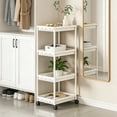 thumbnail image 5 of 3-Tier Rolling Storage Cart with Wheels, Large Capacity Plastic Organizer Shelf with Hooks & Guardrails for Kitchen Bathroom Living Room Bedroom (White), 5 of 5