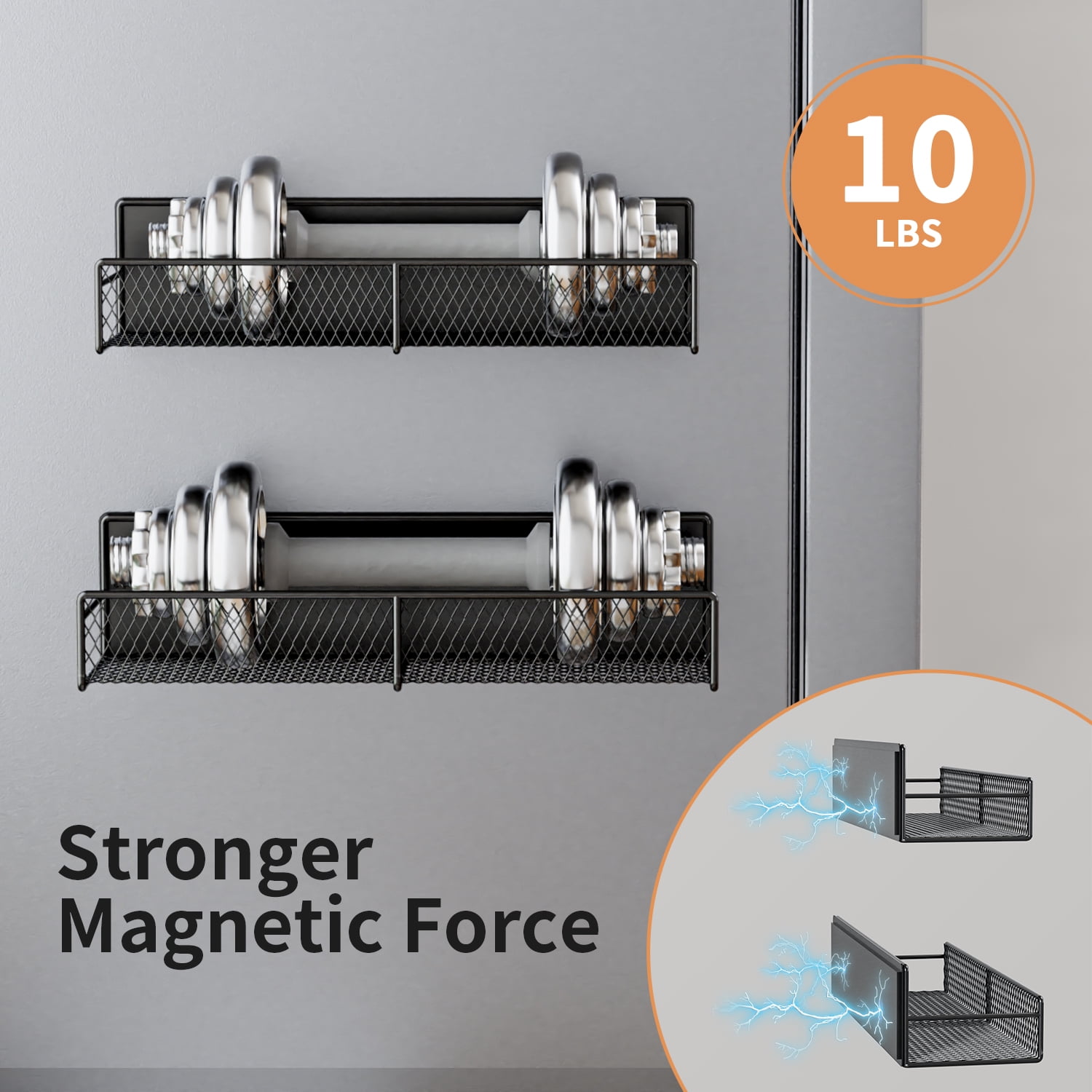 TINANA Magnetic Spice Rack, Refrigerator Organizer, 6 Pack Metal Black Magnetic Shelf with Paper Towel Holder, Utensils Holder, Strong Magnets, Space Saving
