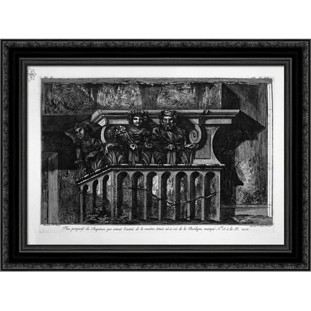 Proof of the main door of the house facing the Basilica and the capital of the door of the house three Shaft 24x20 Black Ornate Wood Framed Canvas Art by Piranesi, Giovanni