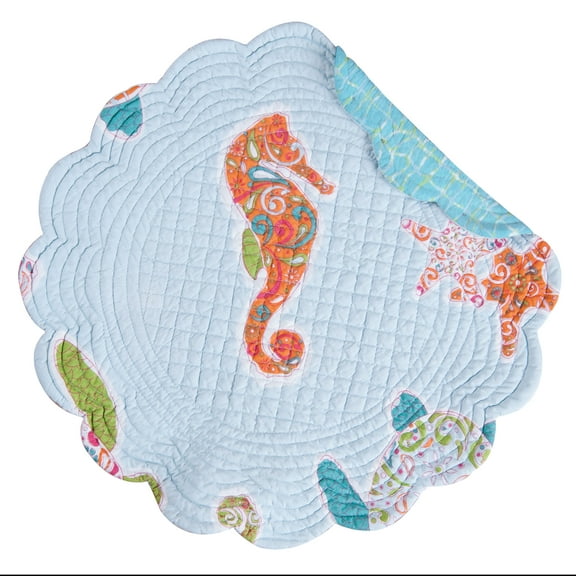 St. Kitts Seahorse Starfish Sea Turtle 100% Cotton Quilted Single Placemat, 17"