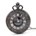 thumbnail image 1 of Reloj de bolsillo vintage con escala de números romanos, relojes de bolsillo de cuarzo con cadena, regalos de cumpleaños, graduación y Navidad, día del padre (negro), 1 of 4
