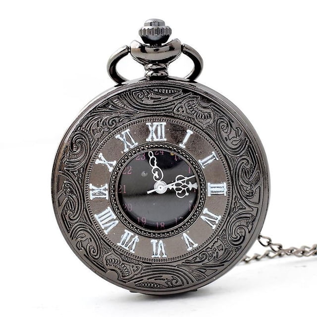 Reloj de bolsillo vintage con escala de números romanos, relojes de bolsillo de cuarzo con cadena, regalos de cumpleaños, graduación y Navidad, día del padre (negro)