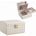thumbnail image 1 of SONGMICS HOME Caja Joyero de 2 Capas con Espejo, Organizador Joyas, Bandeja Extraíble, Superficie PU, 21.5 x 24 x 13.5 cm, Blanco Nube, 1 of 5
