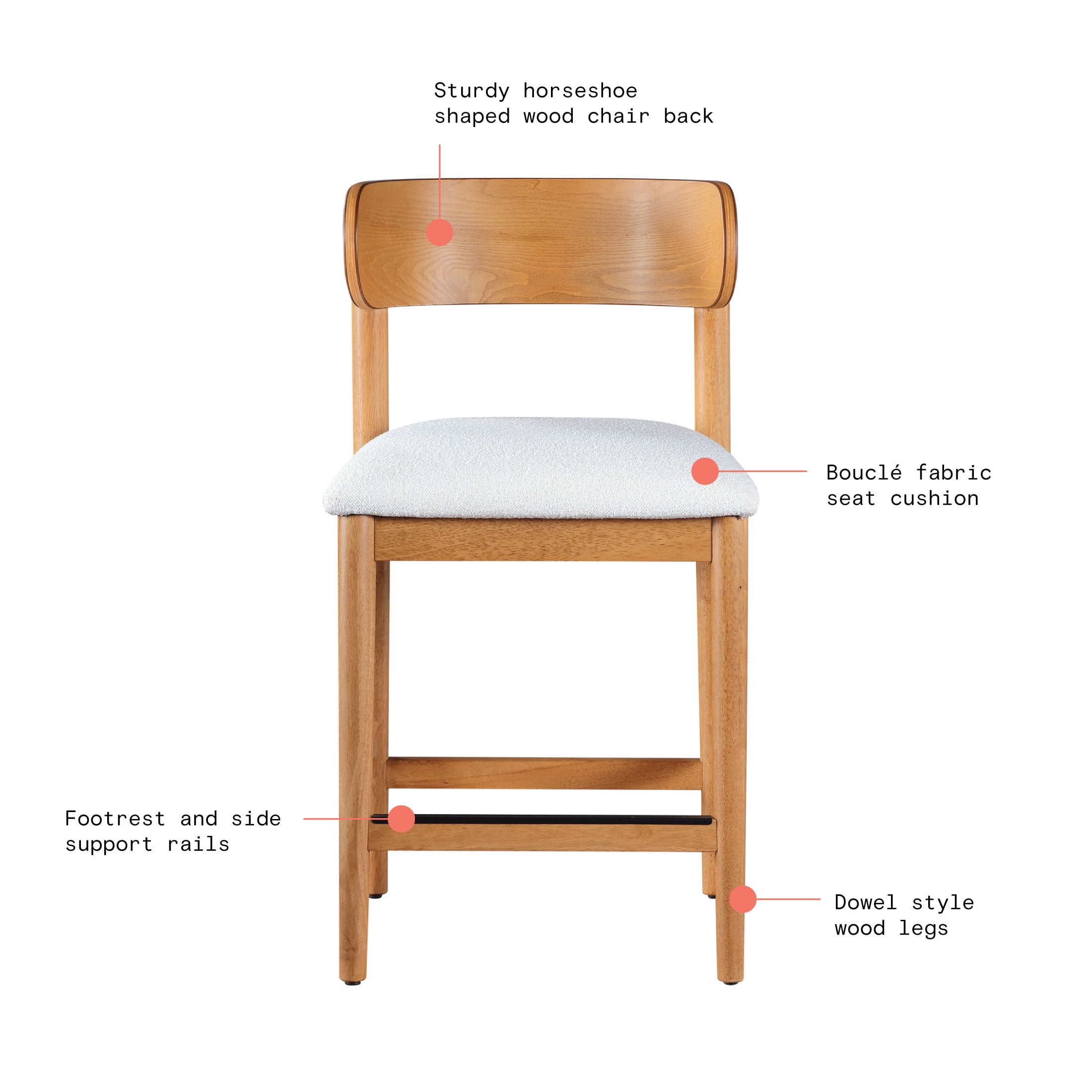 Beautiful Drew Counter-Height Stools by Drew Barrymore, Warm Honey Finish, 2 Pack