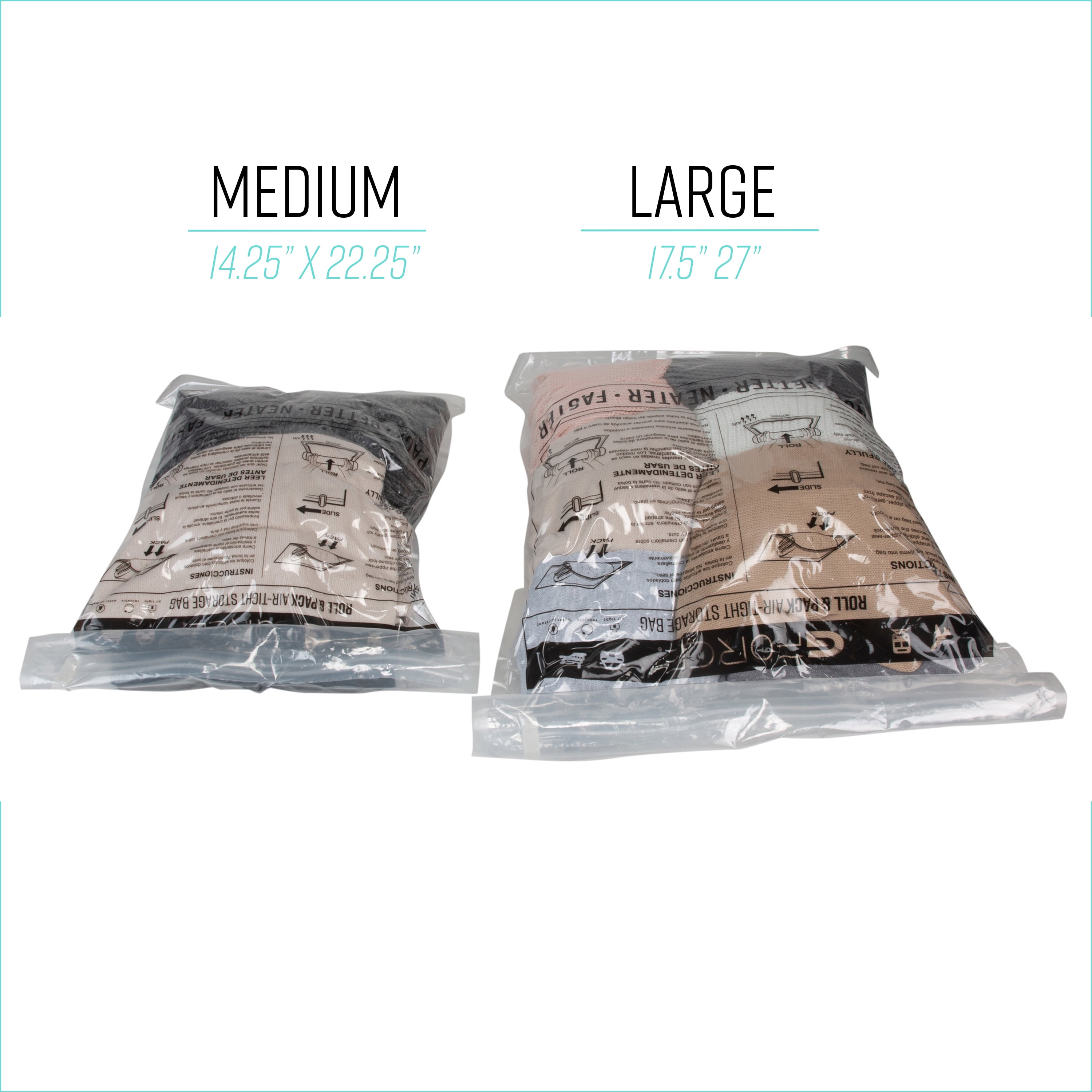 G-Force 2 Pack Roll N Stow Plastic Airtight Travel Packing Bags in Clear