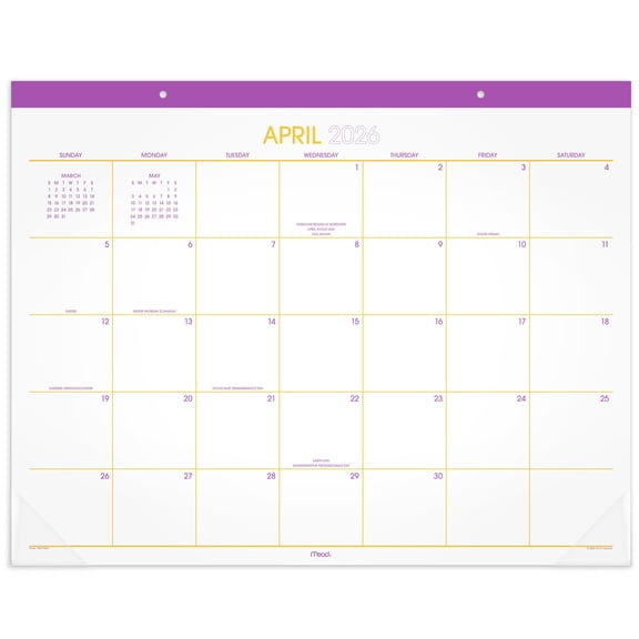 Mead Color Pop 2026-2027 Monthly Desk Pad Calendar Fuchsia Standard 17 x 21 34 -