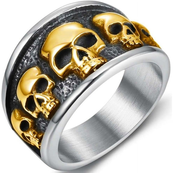 Retro Vintage Stainless Steel Gothic Death Skull Skeleton Cocktail Party Biker Statement Halloween Ring