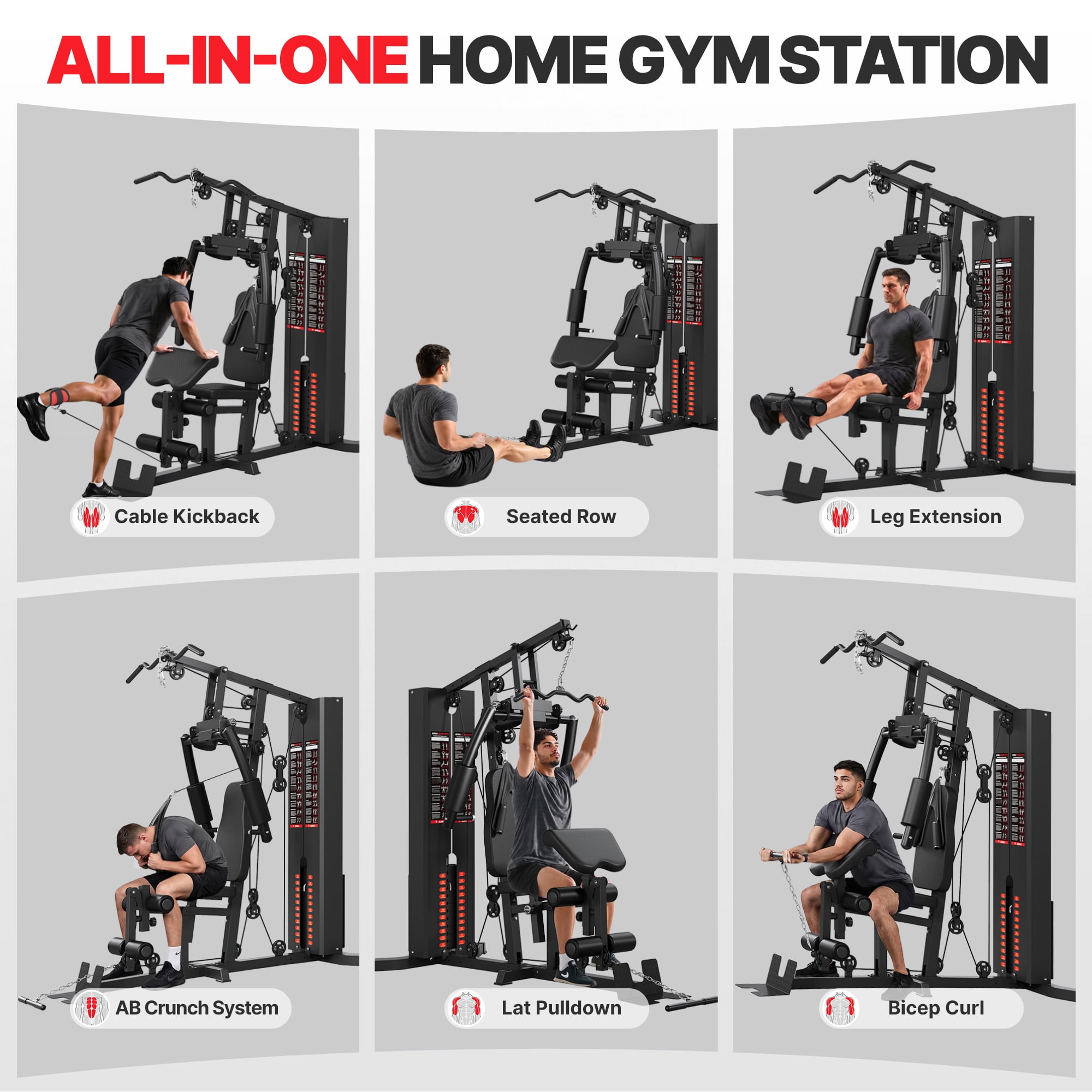 MITONOS Home Gym System,140lbs Weight Stack Workout Station,All in One Home Gym Equipment with Pulley System for Full Body Strength Training