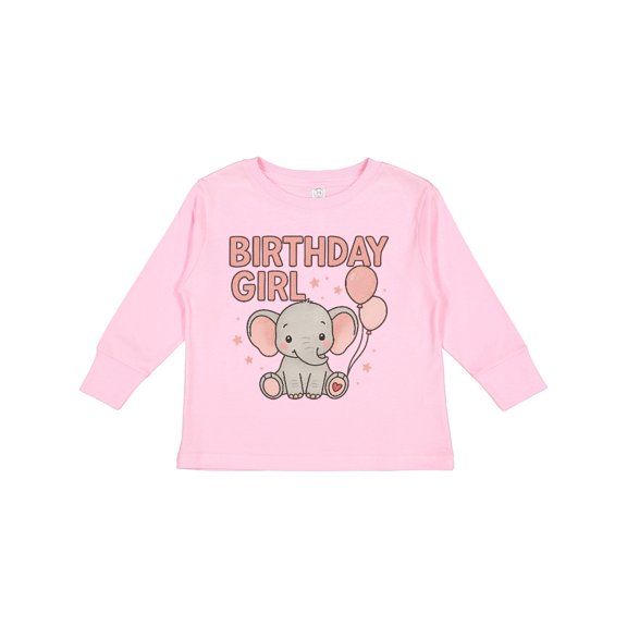 Inktastic Birthday Girl Elephant with Balloons Boys or Girls Long Sleeve Toddler T-Shirt