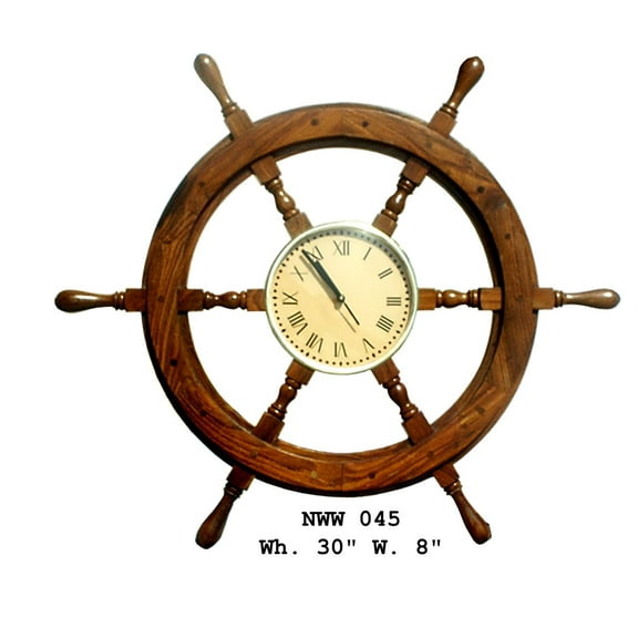 "Nagina International 30"" Nautical Ship Wheel With 8"" Clock Pirate Home   Decor Wall Hanging"