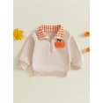 thumbnail image 4 of Toddler Baby Boy Girl Halloween Sweatshirt Pumpkin Embroidery Quarter Zip Collar Long Sleeve Shirt Tops Fall Winter Clothes 1-5T, 4 of 9