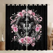 Homewish Pink Rose Curtains Pack of 2 (42x84 Each),Romantic Valentine'S Day Curtains Blackout,Gothic Moth Bedroom Curtains For Girls,Super Cozy Room Decor